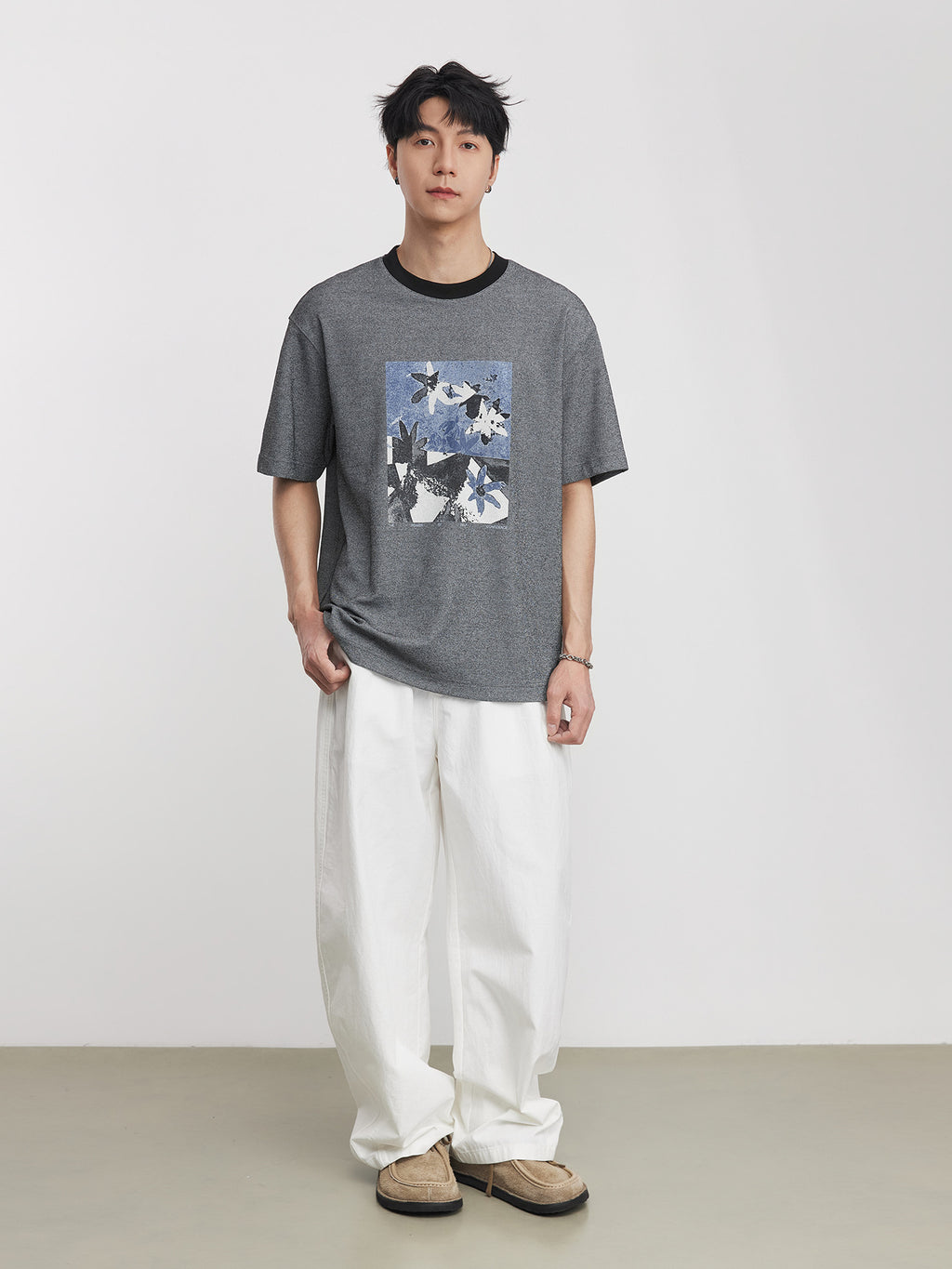 Teem Cotton Blend T-Shirt with Artistic Print and Loose Fit