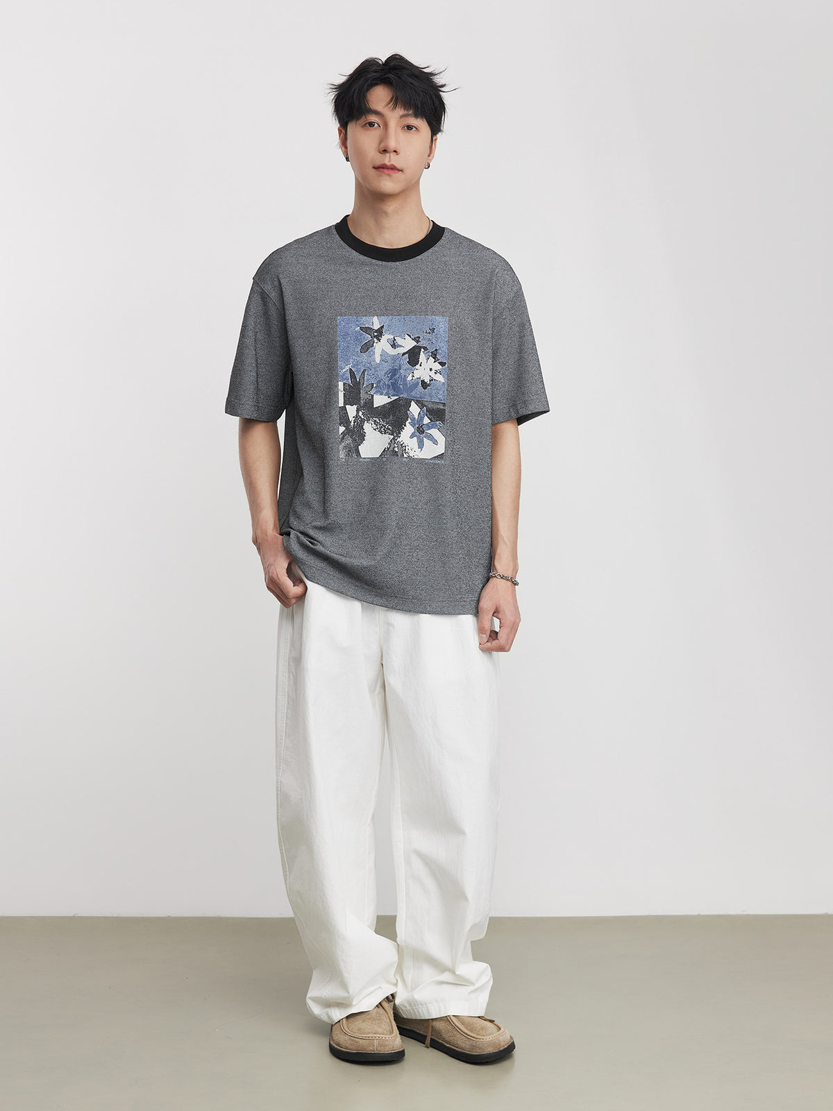 Teem Cotton Blend T-Shirt with Artistic Print and Loose Fit