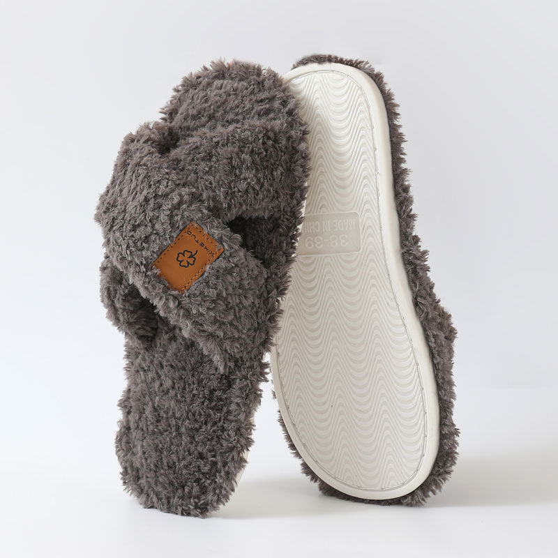 Women Plush Open Toe Indoor Slippers