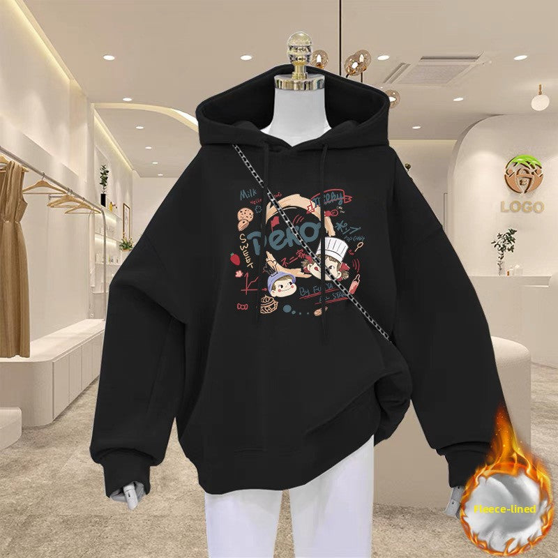 Fleece-lined and thickened sweatshirt