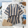 Women's Chic Striped V-Neck Batwing Sleeve Two-Piece Shorts Set