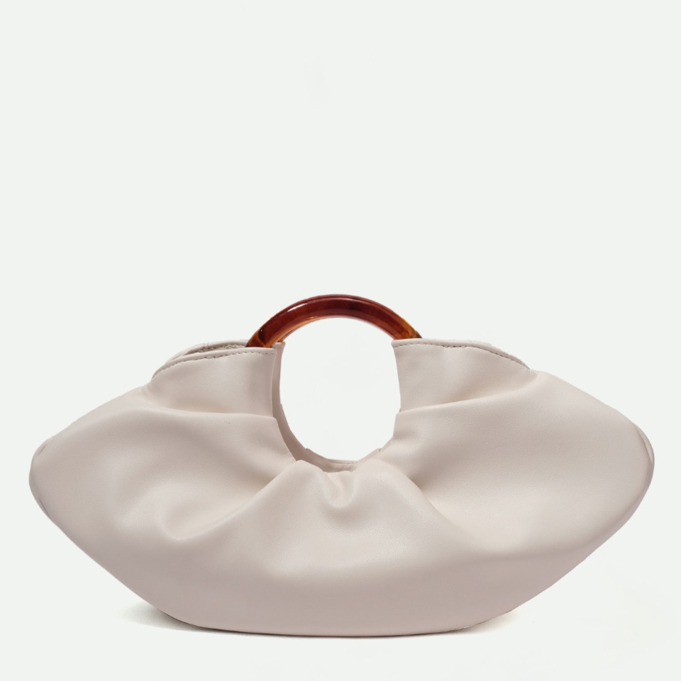 Pleated Leather Clutch Bag with Ring Handle