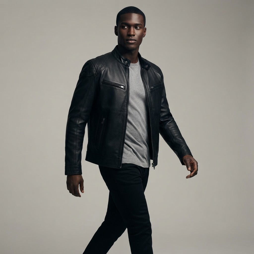 Men's Stand Collar Synthetic Leather Moto Jacket - product image 13
