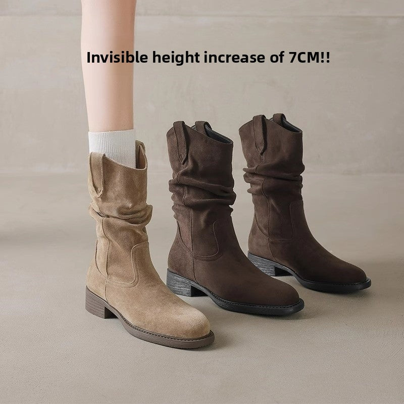 Womens Suede Ankle Boots Hidden Heel