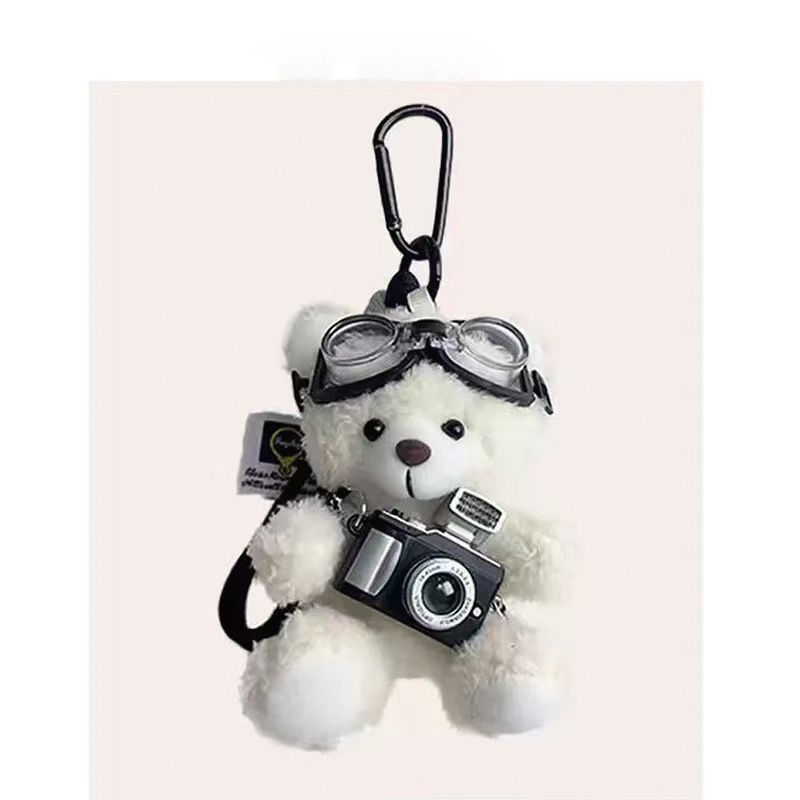 Plush Bear Keychain with Built-in Flash Camera and Mirror