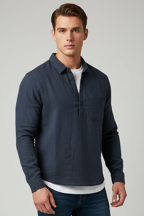 Men's Retro Linen Long-Sleeve Shirt – Relaxed Square Collar - product image 2