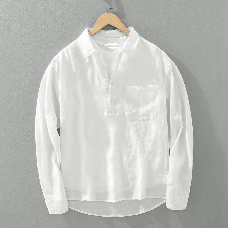 Men's Retro Linen Long-Sleeve Shirt – Relaxed Square Collar - product image 3