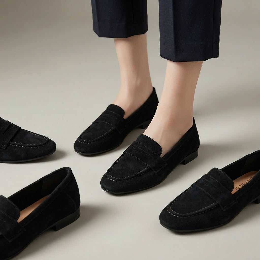 Women's Premium Suede Slip-On Loafers - Comfortable Flat Shoes