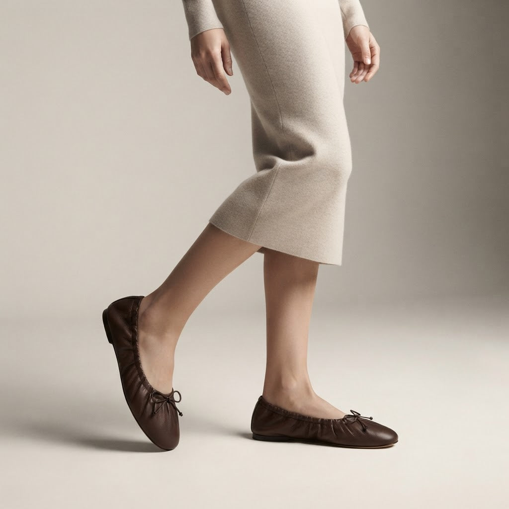 Women's Vintage Style Pleated Ballet Flats - Comfortable Slip-Ons