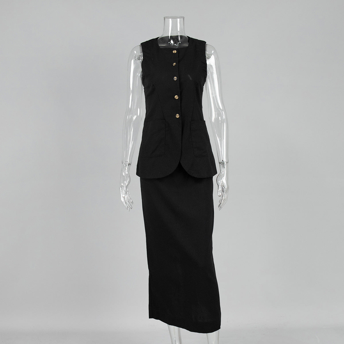 Sleeveless Vest and High Waist Skirt Set