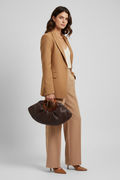 Pleated Leather Clutch Bag with Ring Handle