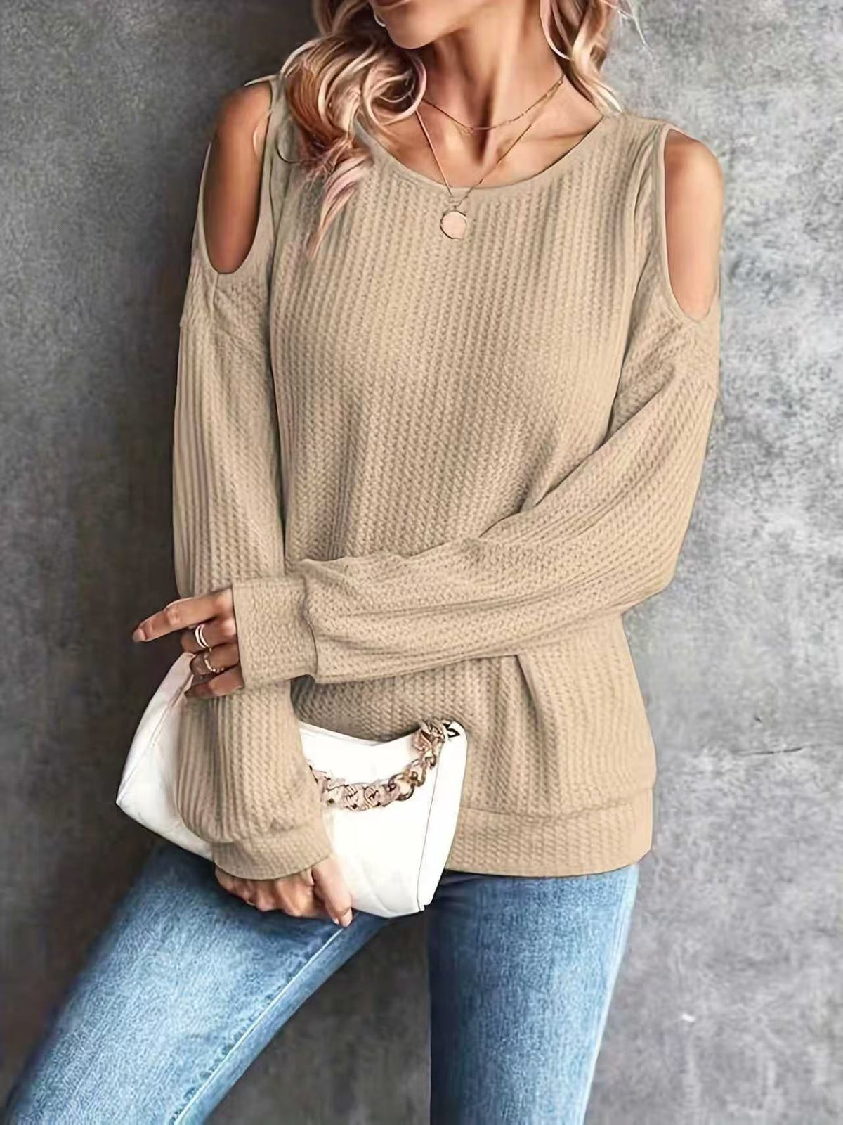 Solid color waffle long sleeves