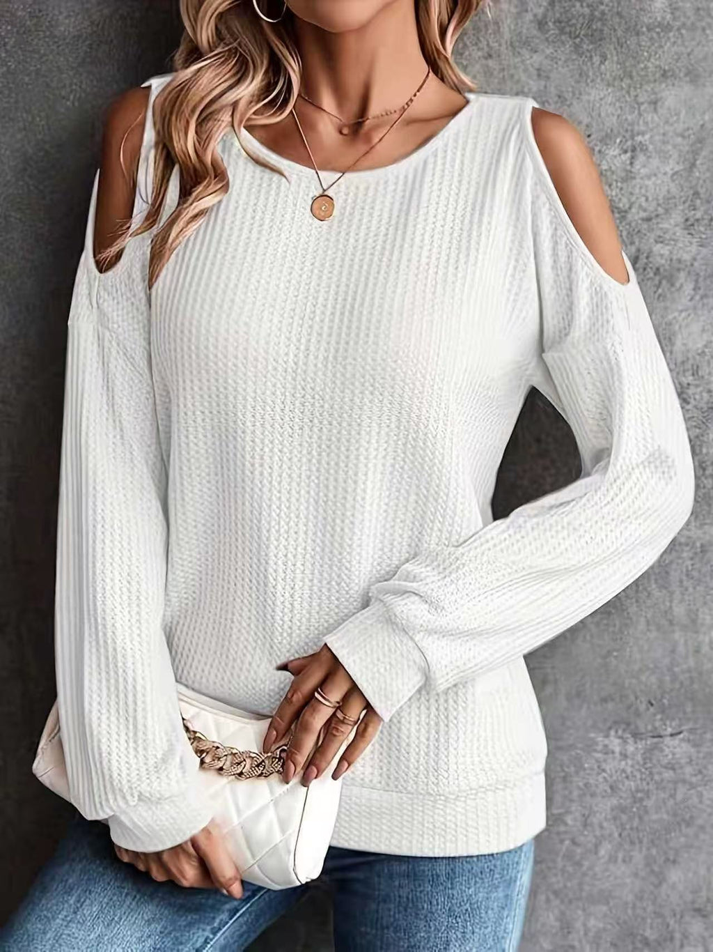 Solid color waffle long sleeves