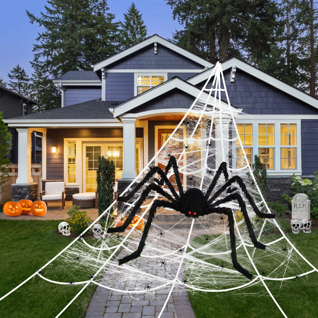 Simulation Plush Spider with Web Halloween Decor