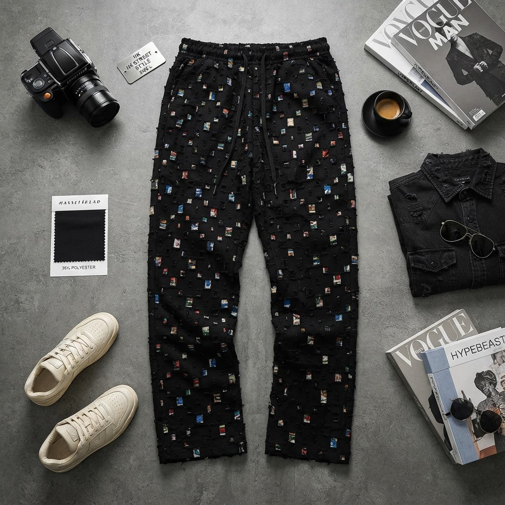 Men's Distressed Plaid Streetwear Drawstring Trousers