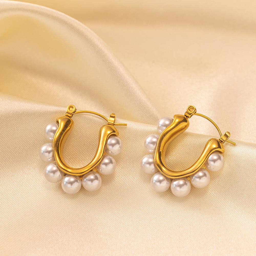 Pearl Earrings Titanium Steel 18K Gold Plated Fashion Jewelry
