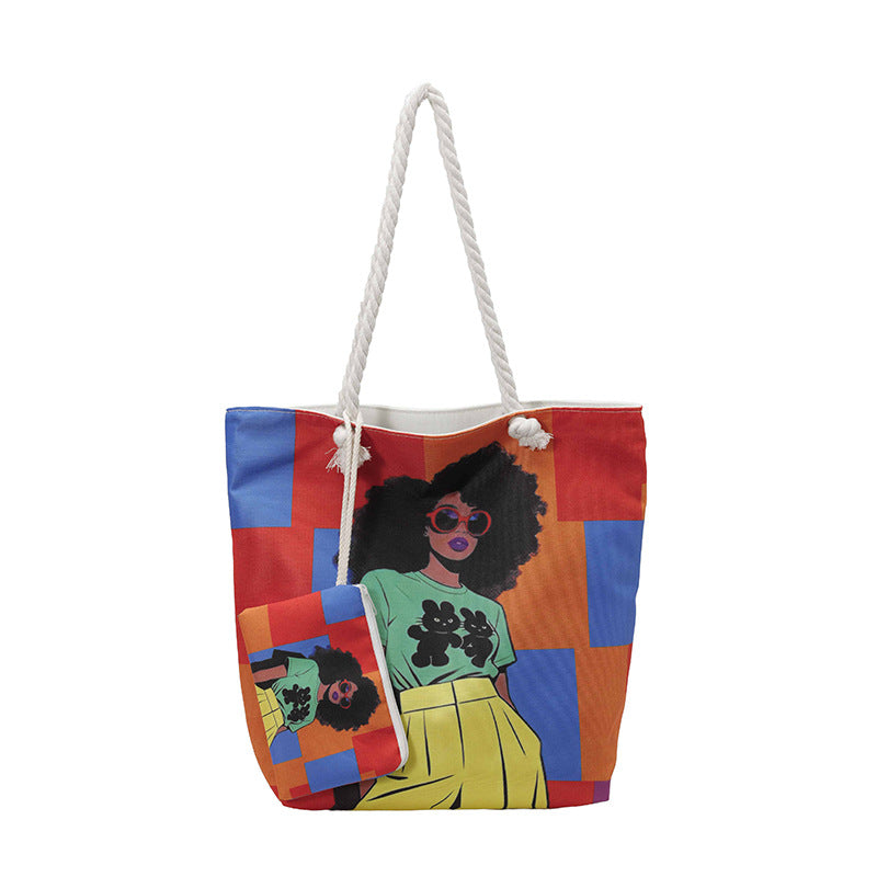 Canvas Bag with Large Capacity, Trendy Korean-Style Handbag