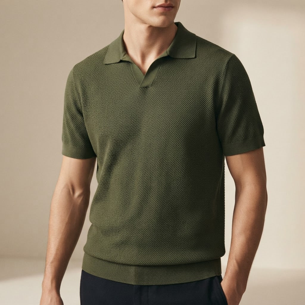 Men's Breathable Pineapple Knit Polo with Seagull Collar - product image 3