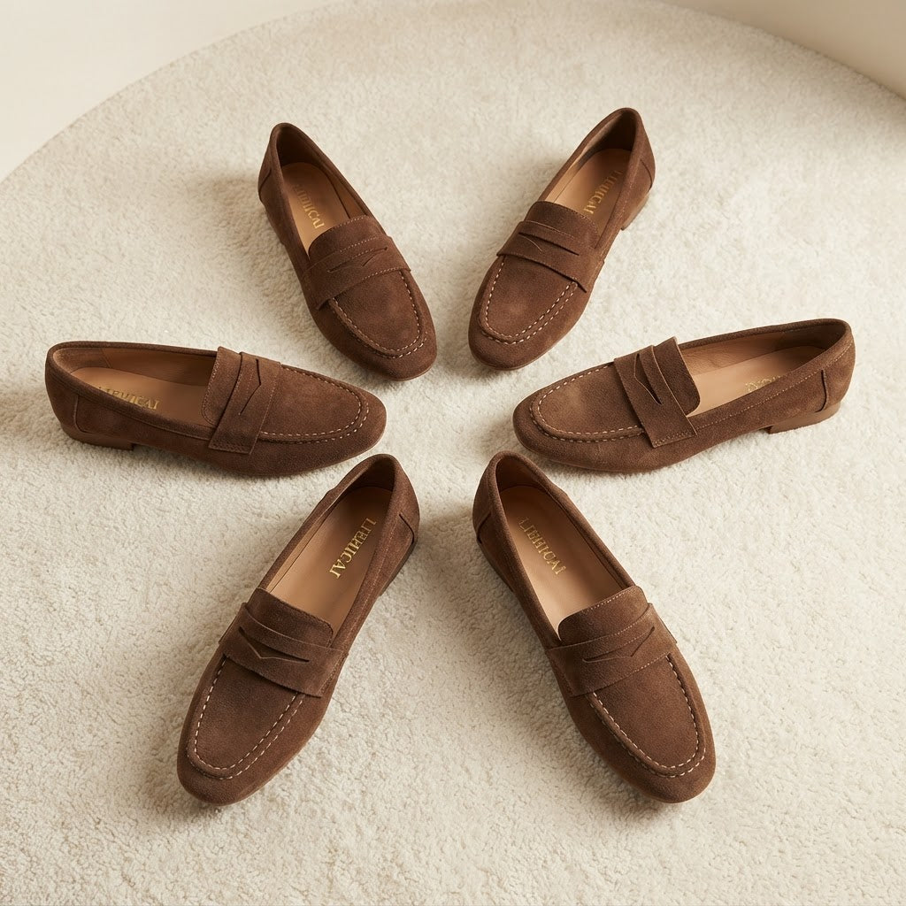 Women's Premium Suede Slip-On Loafers - Comfortable Flat Shoes