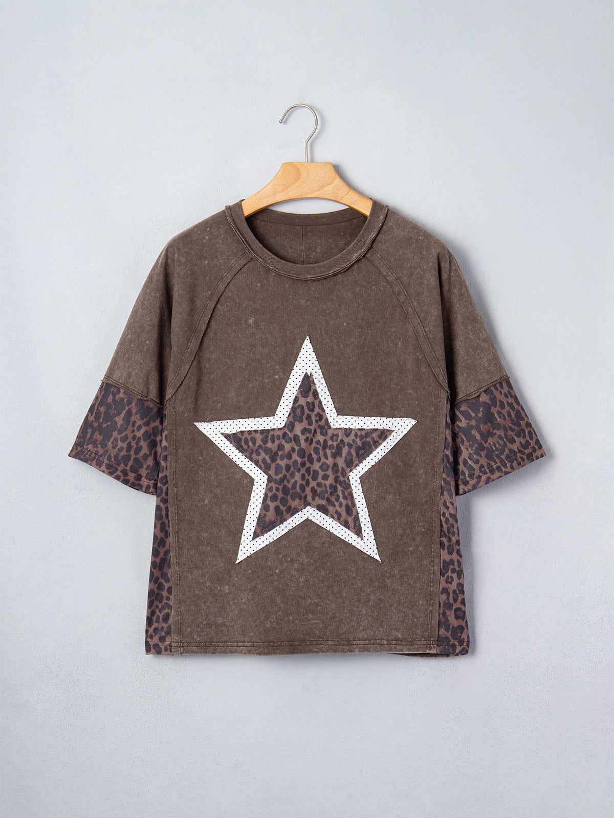 Five-pointed Star Leopard Print Old T-shirt