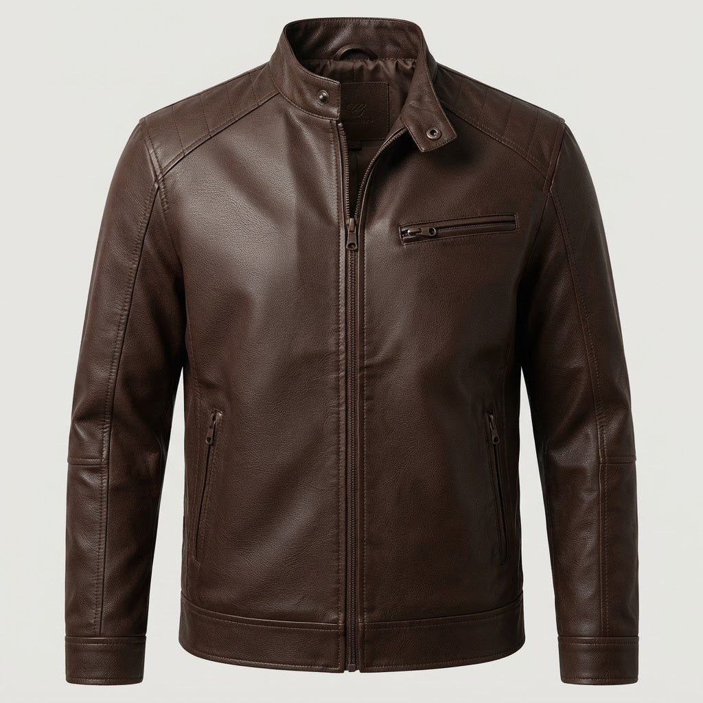 Men's Stand Collar Synthetic Leather Moto Jacket - product image 5