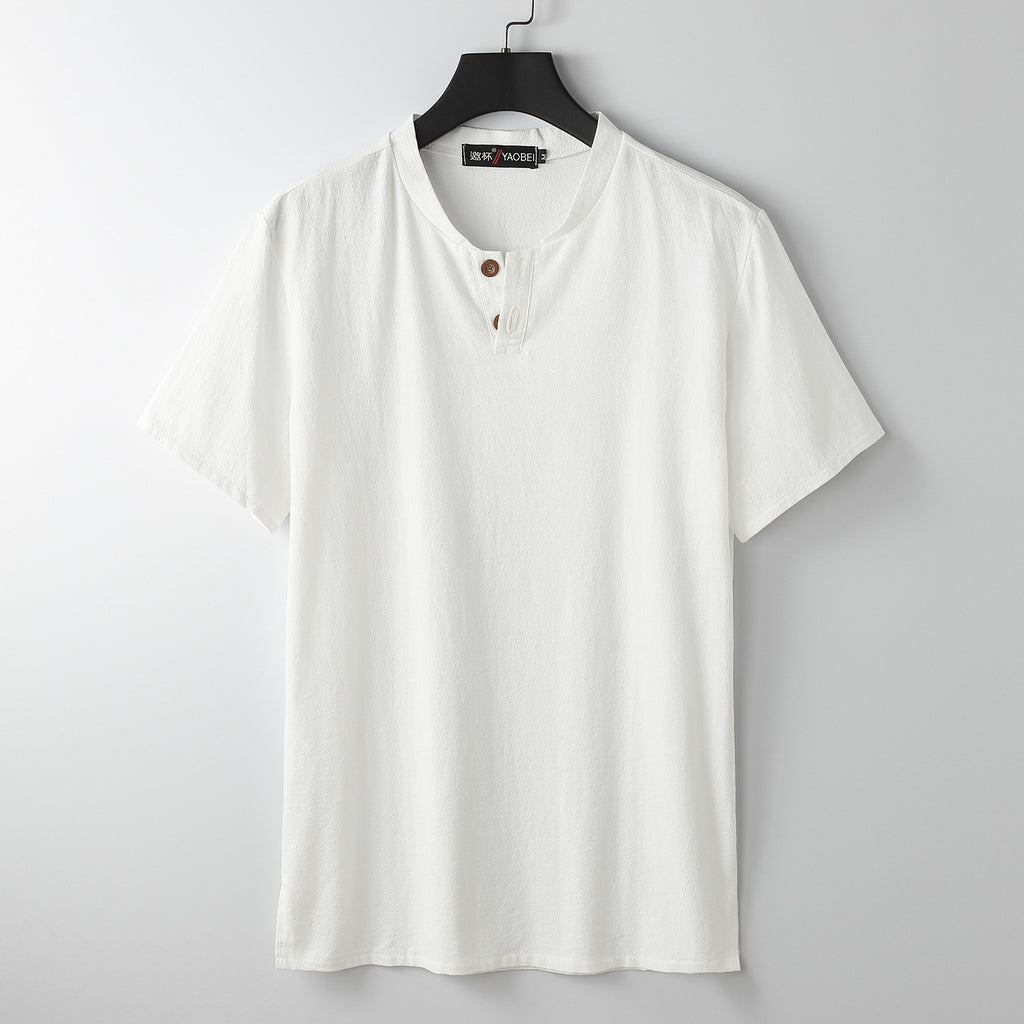 Plus Size Cotton Linen Short Sleeve T-Shirt