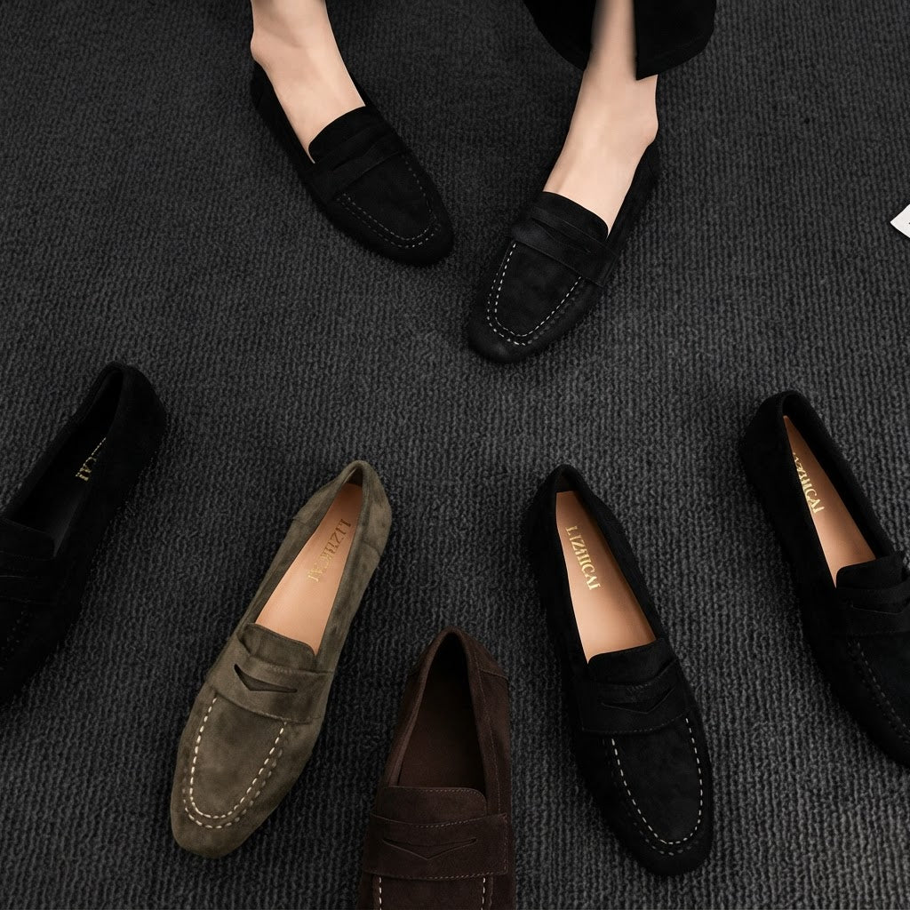 Women's Premium Suede Slip-On Loafers - Comfortable Flat Shoes
