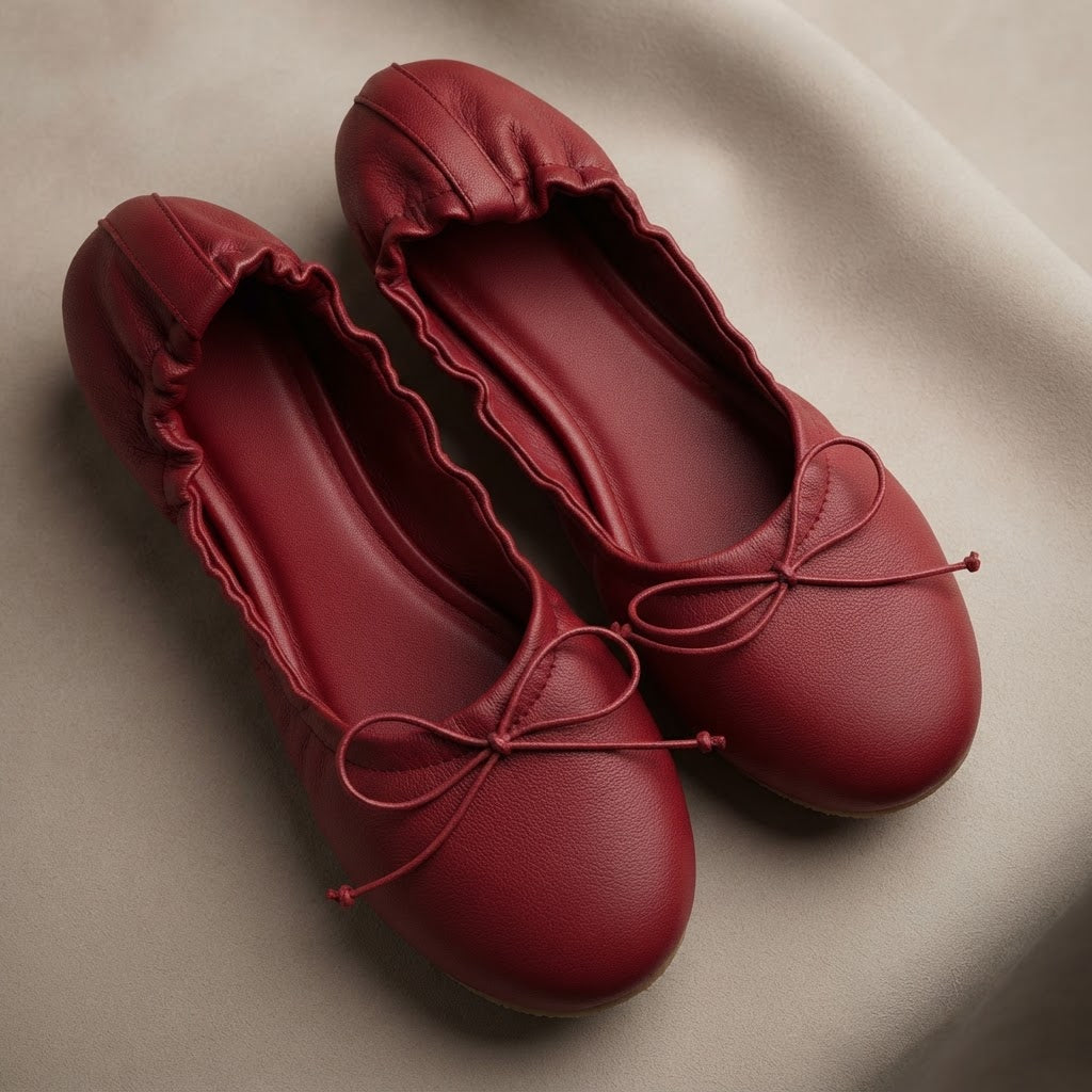 Women's Vintage Style Pleated Ballet Flats - Comfortable Slip-Ons