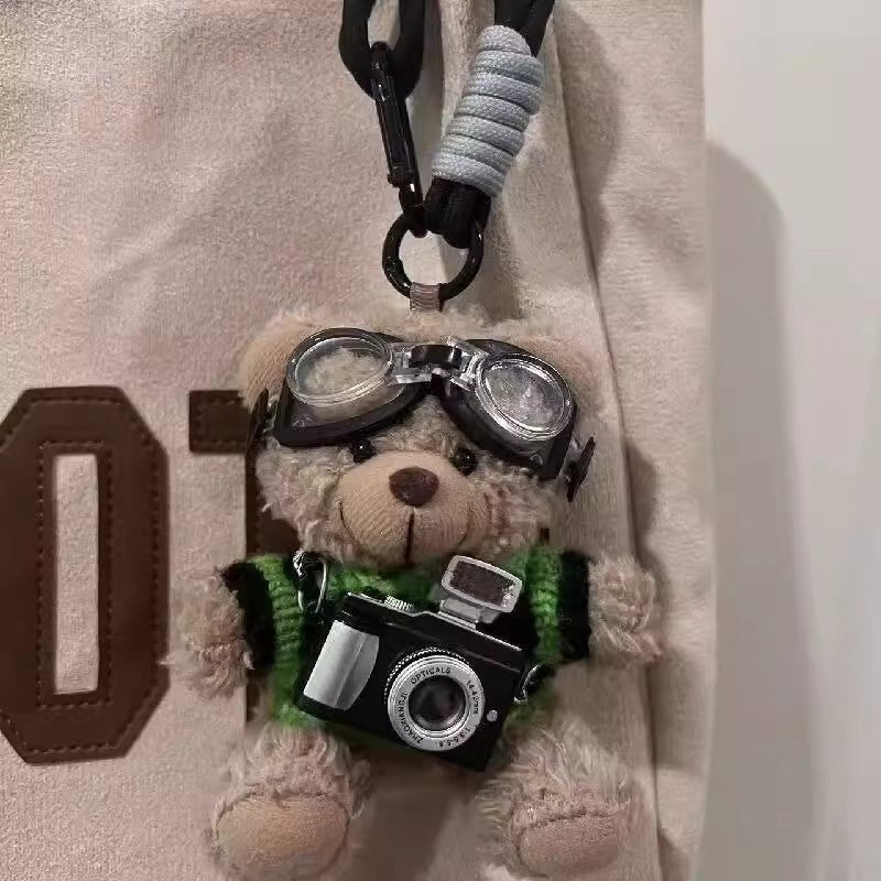 Plush Bear Keychain with Built-in Flash Camera and Mirror