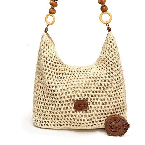 Knitted Woven Single-Shoulder Bag with Hollow-Out Design