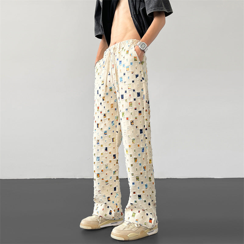 Men's Distressed Plaid Streetwear Drawstring Trousers