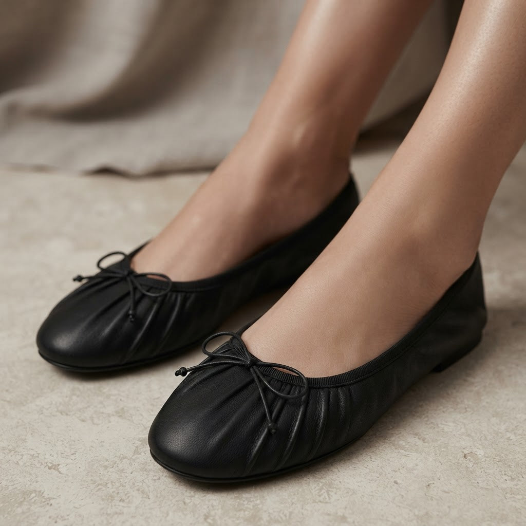 Women's Vintage Style Pleated Ballet Flats - Comfortable Slip-Ons