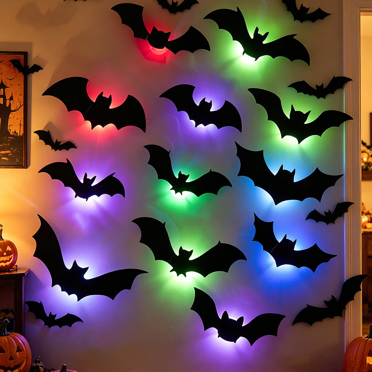 3D Halloween Glow Bat Spider LED Wall Decoration