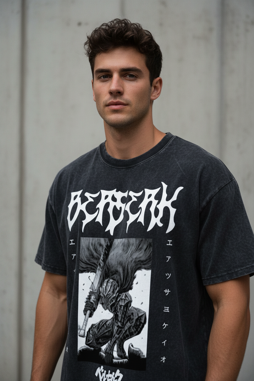Baki Vintage Washed Anime Streetwear T-Shirt - Berserk  Graphic Edition