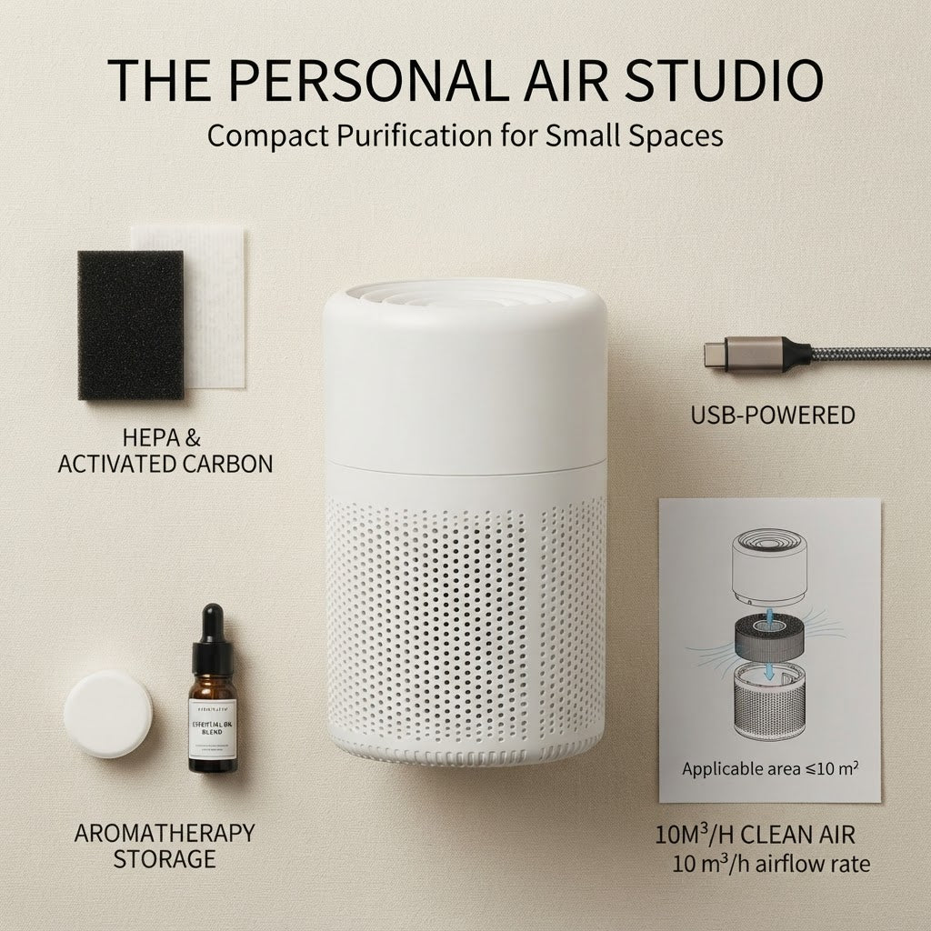 Compact USB HEPA Air Purifier for Desktops and Small Rooms