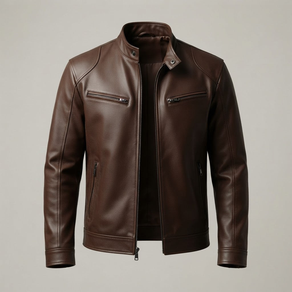 Men's Stand Collar Synthetic Leather Moto Jacket - product image 10