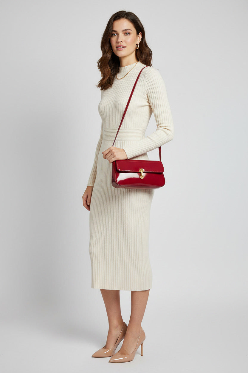 Glossy PU Leather Crossbody Bag with Metal Lock