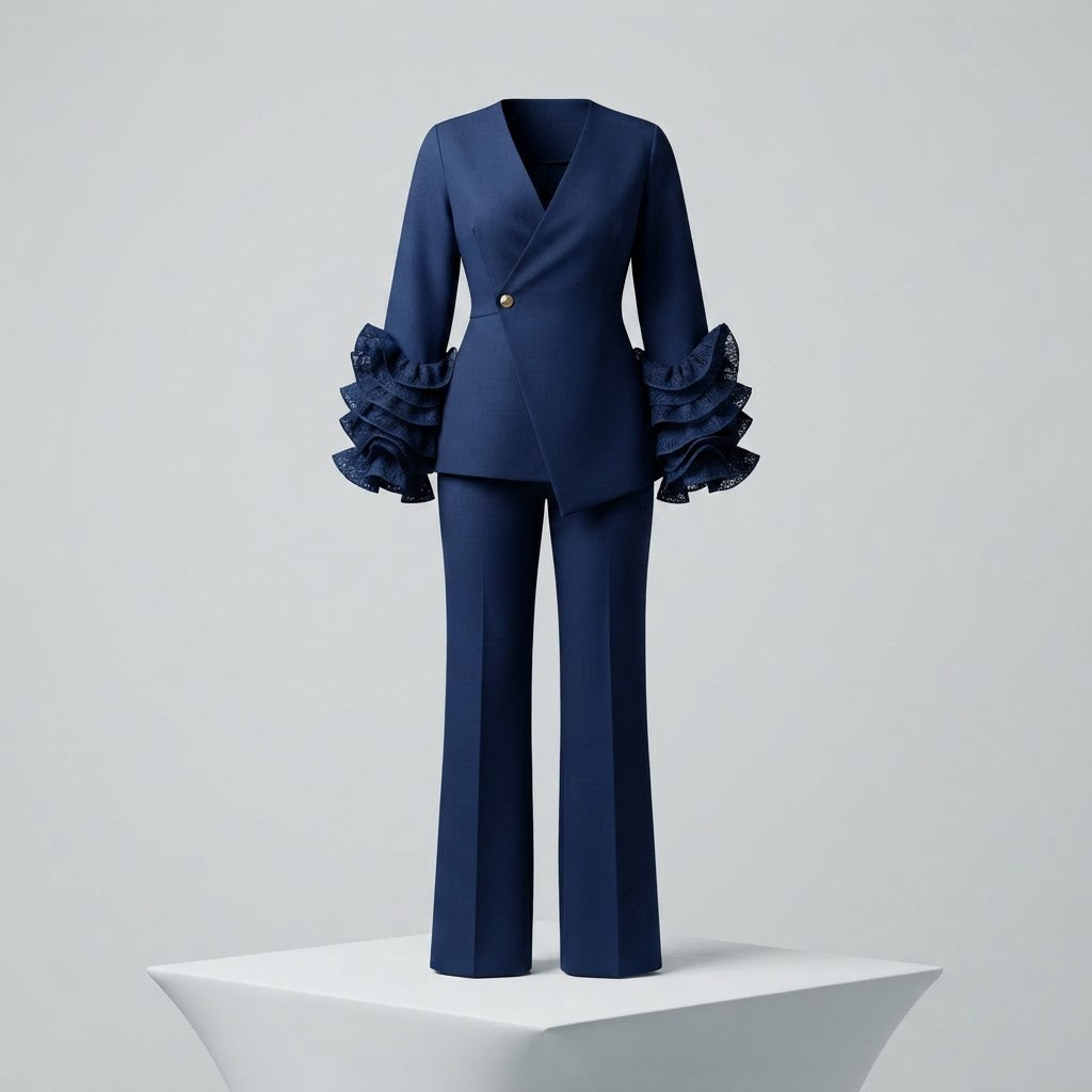 Women’s Ruffle-Sleeve Blazer & Pants Set