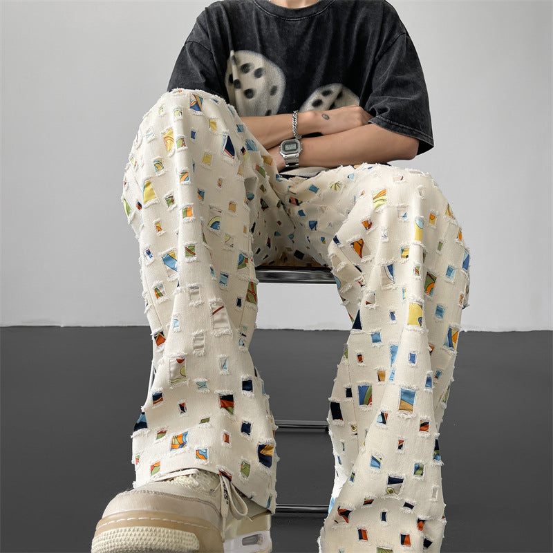 Men's Distressed Plaid Streetwear Drawstring Trousers