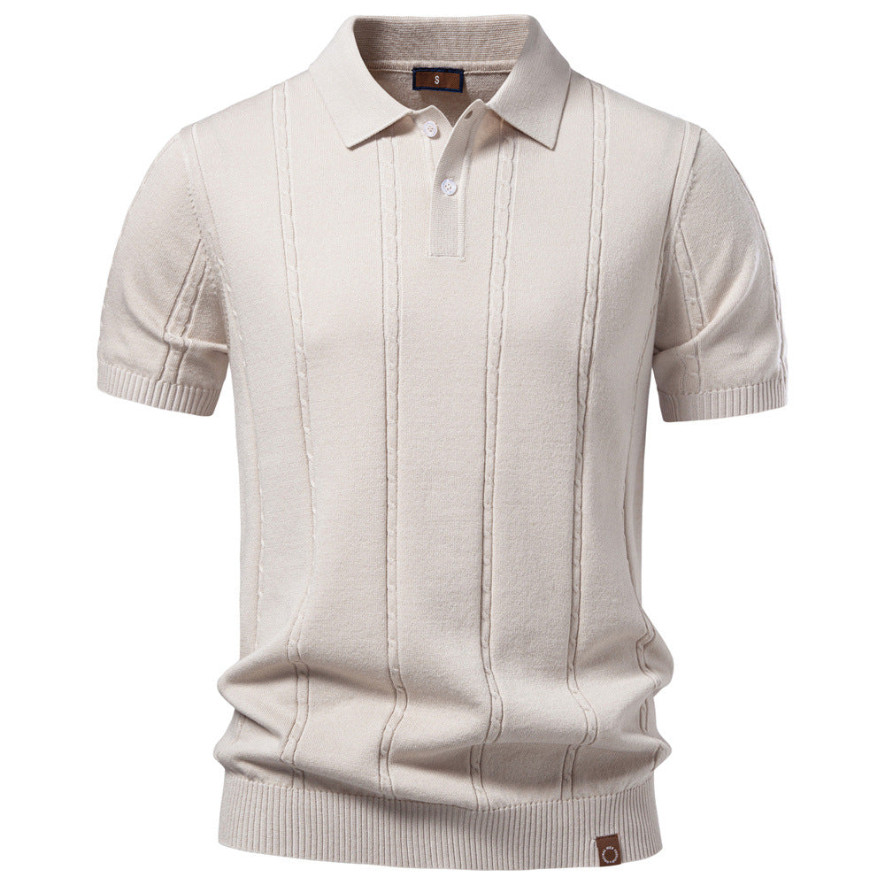 Men's Ice Silk Knit Polo Shirt - Breathable Business Casual Striped Top - product image 2