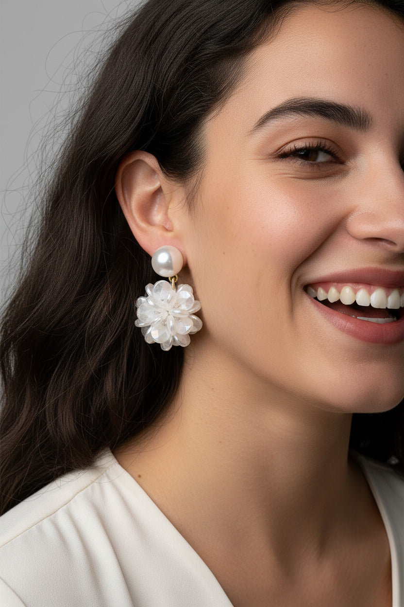 handcrafted pearl flower earrings with artistic retro charm