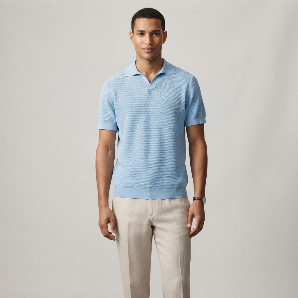 Men's Breathable Pineapple Knit Polo with Seagull Collar - product image 6