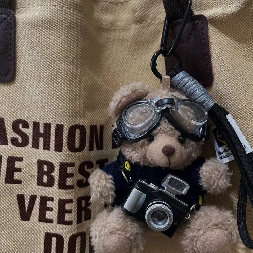 Plush Bear Keychain with Built-in Flash Camera and Mirror