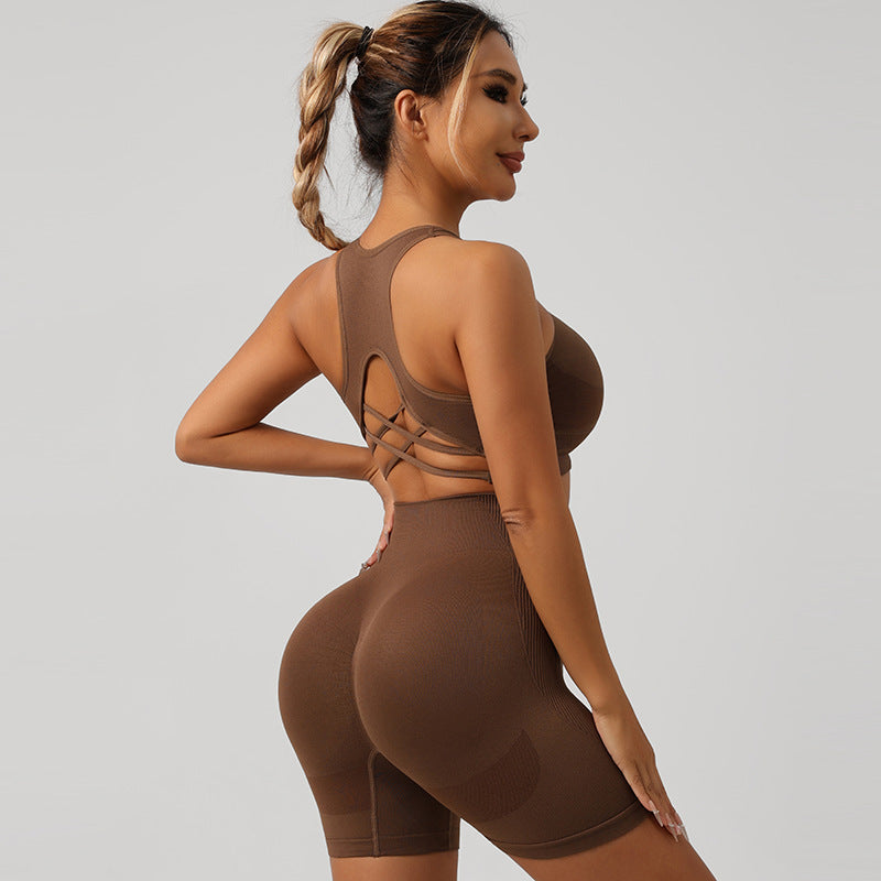 Cross-Back Sports Bra and Shorts Set