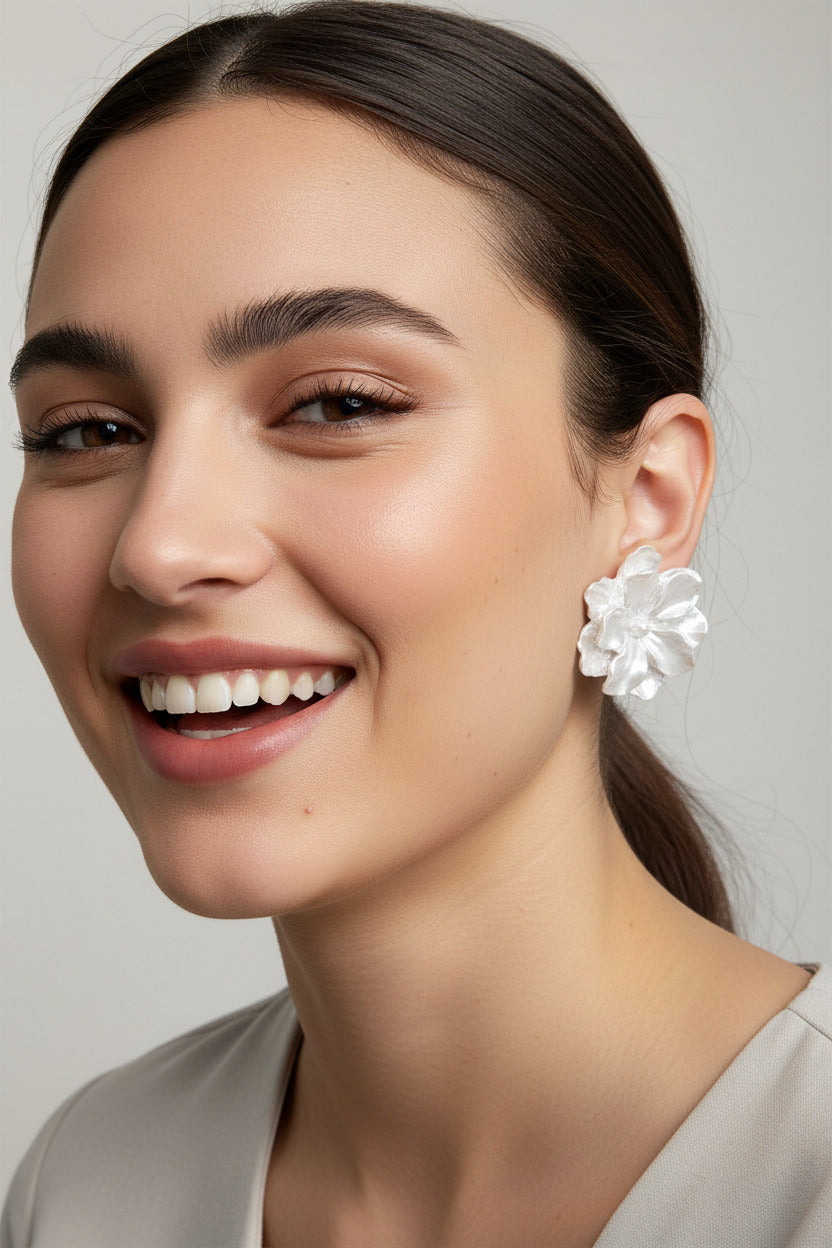 Luxury-style handcrafted pearl flower earrings with artistic retro charm