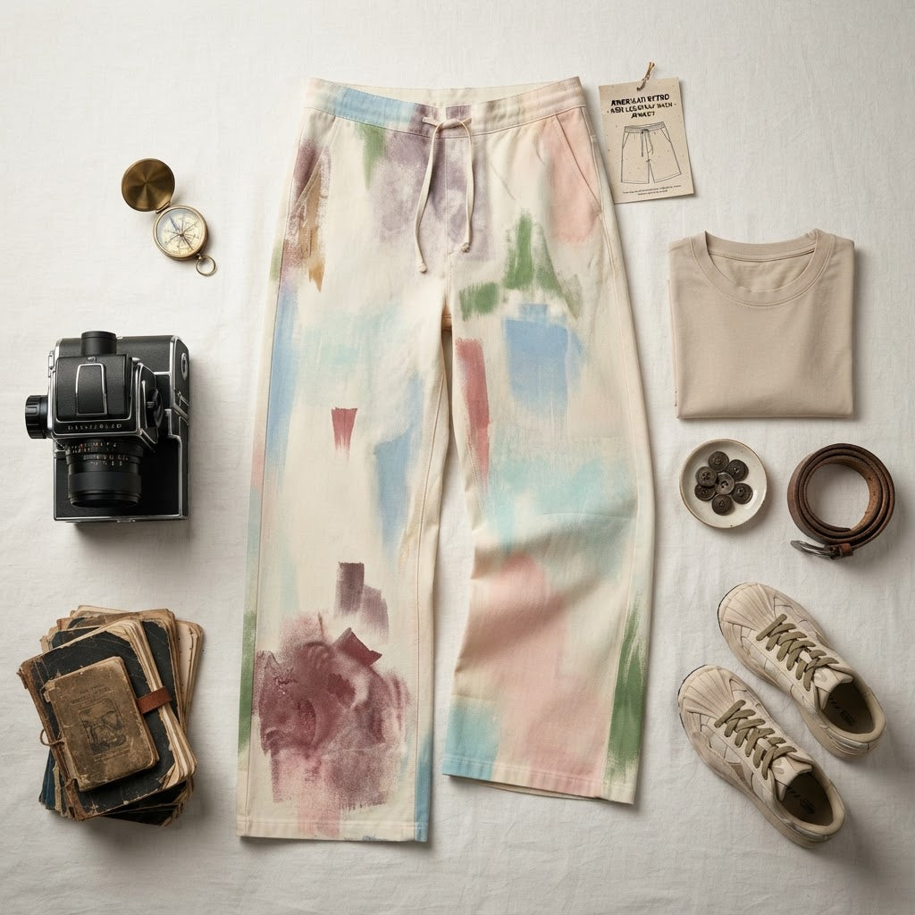 Men's Retro Wide Leg Spray Wash Pants - product image 2