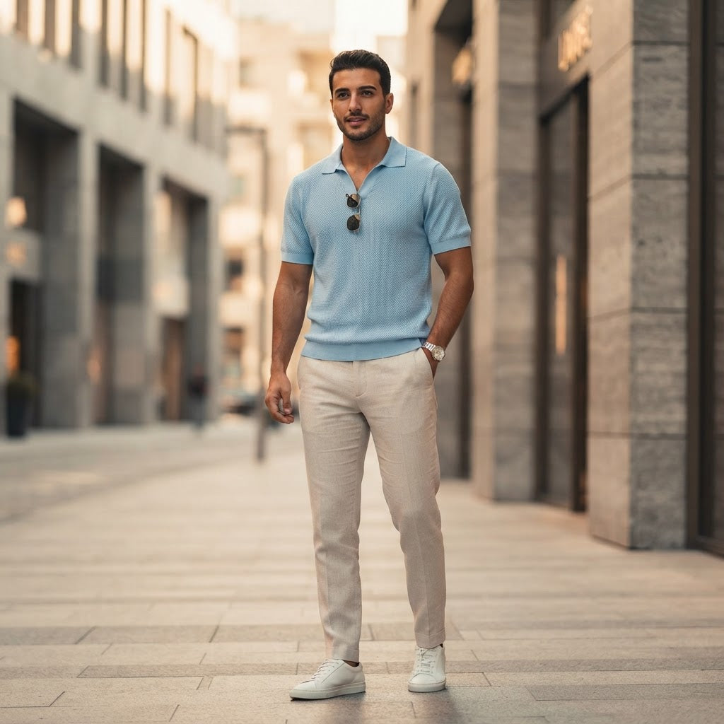 Men's Breathable Pineapple Knit Polo with Seagull Collar - product image 7