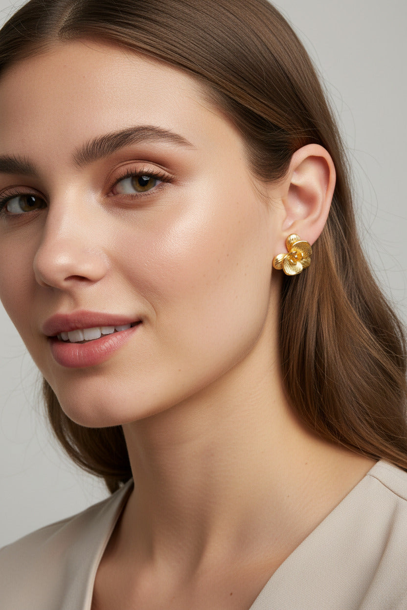 Heavy Copper Brushed Gold Plated Earring