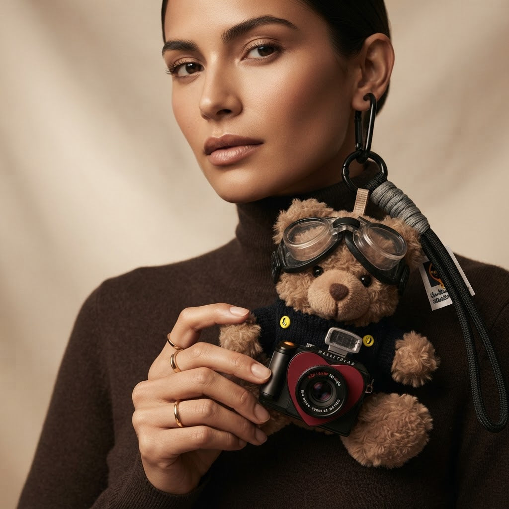 Plush Bear Keychain with Built-in Flash Camera and Mirror