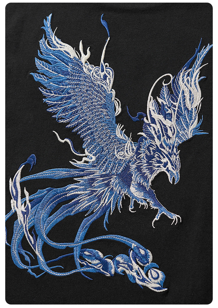 Premium Heavyweight Cotton Phoenix Embroidery T-Shirt - Loose Fit